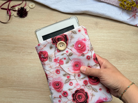 Pochette à Liseuse - Rose sur Borderie