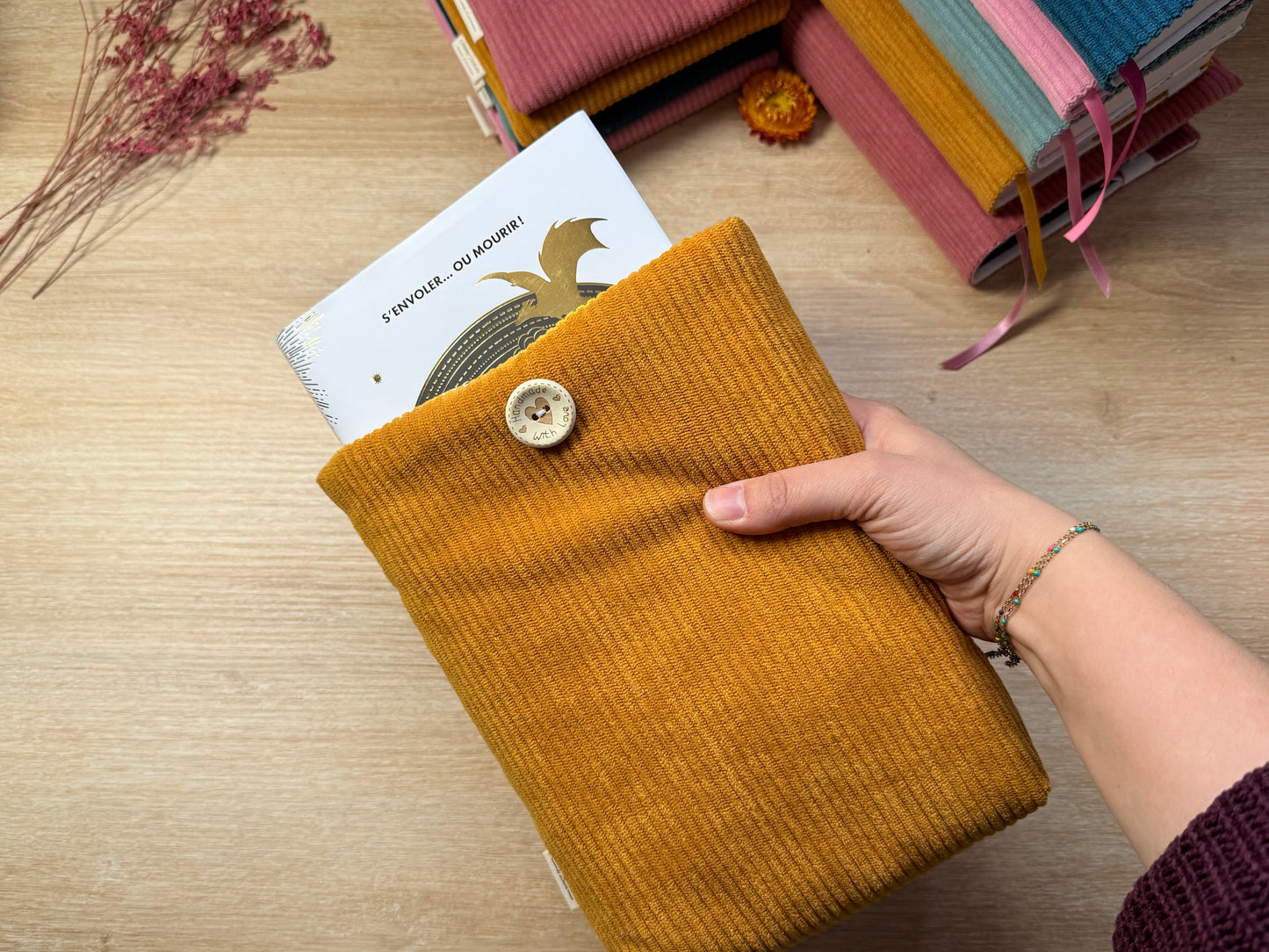 Pochette à livre - Velours Moutarde