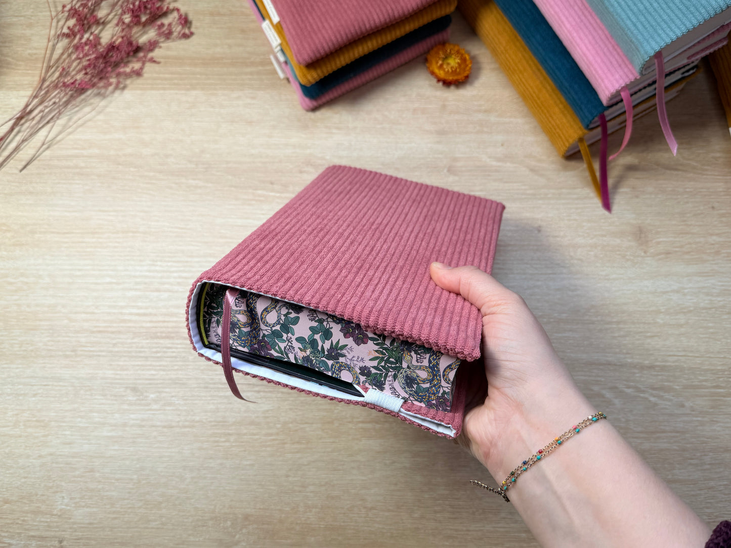 Couvre-livre - Velours Vieux Rose